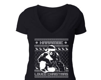 Free Shipping Harambe Loved Christmas Santa Ugly Christmas Sweater Snowflake Party Elf HO HO Men Women T-shirt Black