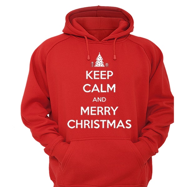 Keep Calm and Merry Christmas Tree Ugly Christmas Sweater Winter Holiday Snowman Snow Funny Santa Men's Women's Hoodie