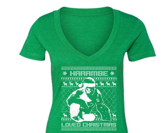 Free Shipping Harambe Loved Christmas Santa Ugly Christmas Sweater Snowflake Party Elf HO HO Men Women T-shirt Green