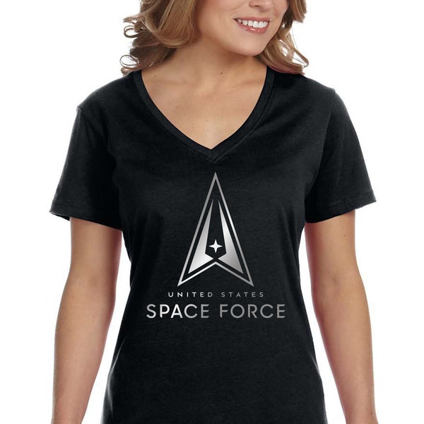 Women's US Space Force Guardian Astronaut Military Army Navy Galaxy Rocket Mars Moon Alien UFO Science V-neck T-shirt