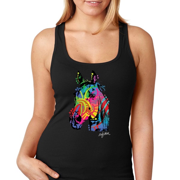 Women's Neon Horse Mustang Pony Wild Animal Cowboy Cowgirl Horseback Riding Stable Race Pet Ranch Tribal Riding Racerback