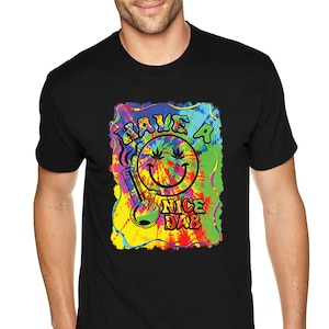 Camiseta masculina tiene una bonita cara sonriente Neón Tie Dye Psychedelic Weed Leaf Bong High Stoner Joint Kush Dope Crewneck Camiseta