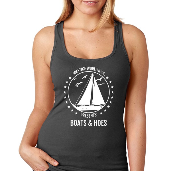 Women's Prestige Worldwide Presents Boats Tank Top, Funny Nautical Beach Shirt, Fishing Diving Cruise