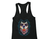 XtraFly Apparel Women 39 s Pit Bull Day of the Dead Sugar Skull Dia de Los Muertos Dog Lover Halloween Animal Bandana Racerback Tanktop Black