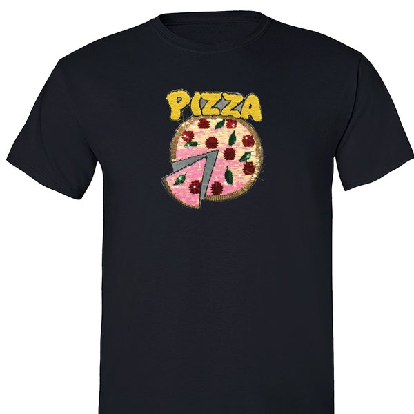 Mens Pizza Eten Grappig Cadeau Sparkle Pailletten Pailletten Crewneck T-Shirt