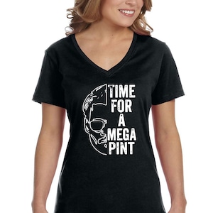 Women&#39;s Time for a Mega Pint V-Neck T-Shirt, Johnny Depp Happy Hour Shirt, Funny Amber Heard Turd Hearsay Tee