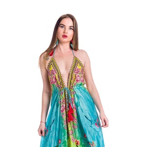 Women's Summer Animal Print Halter Dress, Handmade Boho Maxi Long Hawaii Sundress, Floral Tropical Beach Wear
