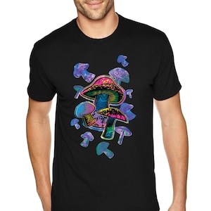 Men&#39;s Colorful Mushrooms T-Shirt, Rave Dance Hippie Festival Magic Trippy Shirt, Psychedelic Party Nature Plants Forest Tee