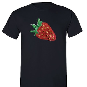 Men&#39;s Strawberry Fruit Festival Summer Vacation Sparkle Gift Cute Sequin Sequined CrewneckT-Shirt