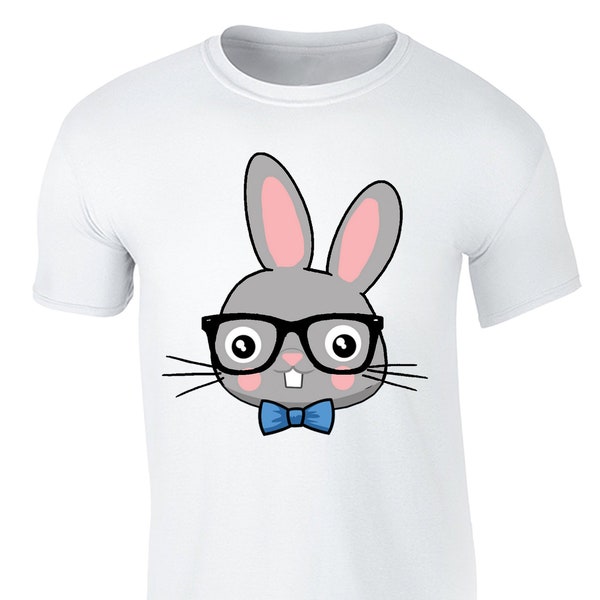 Men's Tee  Bunny Rabbit Cool Shirt Easter Egg Peep Spring Hippy Hop Hip Eyeglasses Mens Crewneck T-Shirt