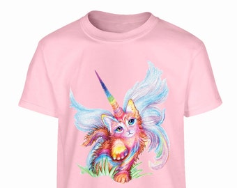 Youth Toddler Rainbow Caticorn Cat Unicorn Kids Birthday Baby Soft Fun Daughter Son Party Boy Girl Clothing Crewneck T-Shirt