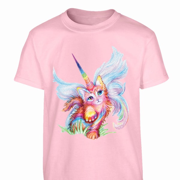 Youth Toddler Rainbow Caticorn Cat Unicorn Kids Birthday Baby Soft Fun Daughter Son Party Boy Girl Clothing Crewneck T-Shirt