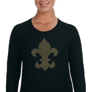 Women&#39;s Fleur De Lis Floral Swirl Gift Sparkle Sequin Sequined Long Sleeve TShirt