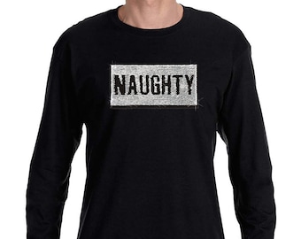 Men&#39;s Naughty Nice Flip Reversible Sequin Sequined Sweater Christmas Party Long Sleeve T-Shirt