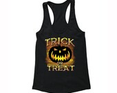 XtraFly Apparel Women 39 s Halloween Trick or Treat Scary Pumpkin Halloween Costume Racerback T-shirt Black