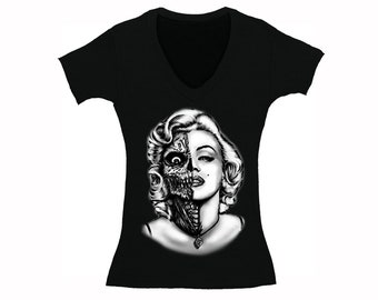 Men/'s Marilyn Monroe Day of Dead Rose Red Raglan Hoodie tattoo dia de Muertos