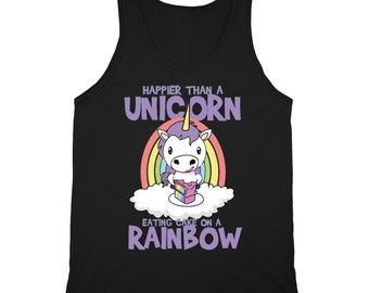 Unicorn Eating Sweet Rainbow Cake Tank Top Stars Fantasy Magic Sleeveless