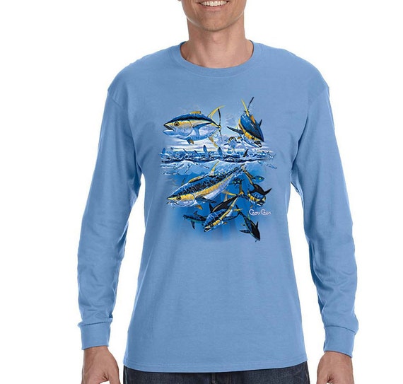 Men's Yellowfin Tuna Feeding Saltwater Fish Fishing Fisherman Lure Ocean  Reel Vacation Dad Gift Long Sleeve T-shirt -  UK