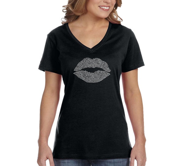 Labios plateados para mujeres Beso Regalo de San Valentin Brillante lentejuelas Lentejuelas Cuello en V Camiseta Etsy Espana