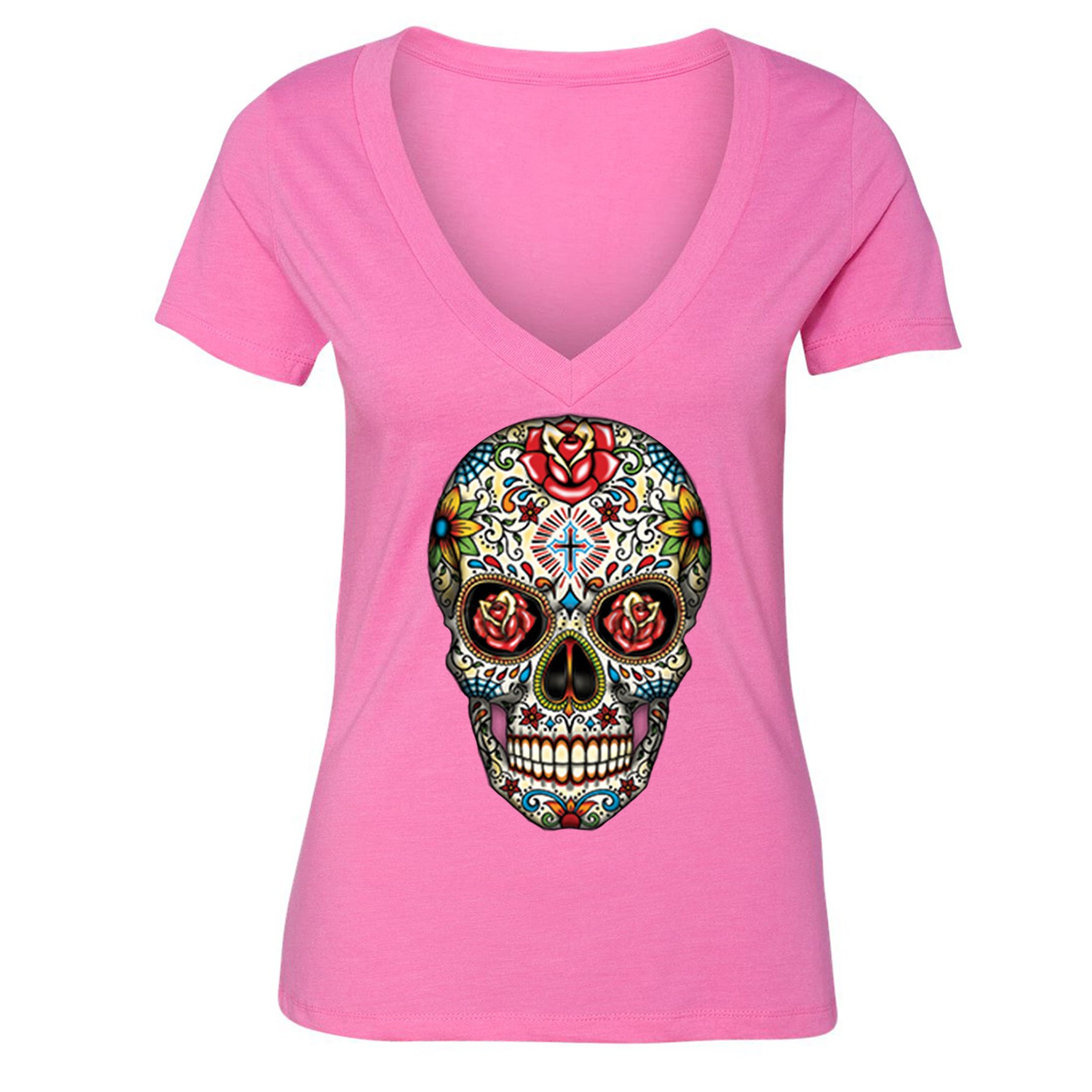 T-shirt Sugar Skull Lady Rose Eyes Day Of Dead - Coton, Sans Manches, Tailles S-3XL, Neuf Sans étiquette