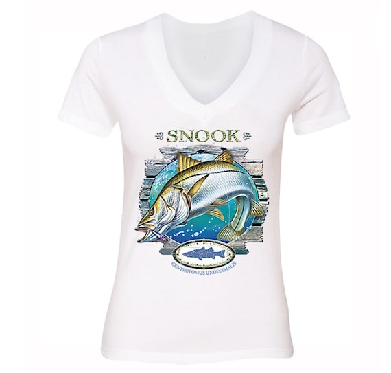 Women's Snook Saltwater Fish Fishing Fisherman Sergeant Robalo Lure Ocean  Reel Vacation Florida Gift V-neck T-shirt -  UK