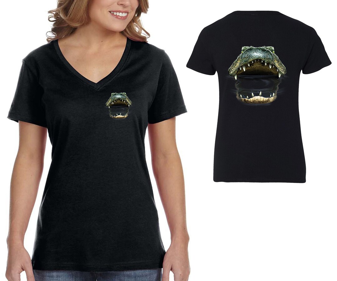 Retro Alligator Everglades Florida Damen T-Shirt - Lustiges Design Mit V-Ausschnitt