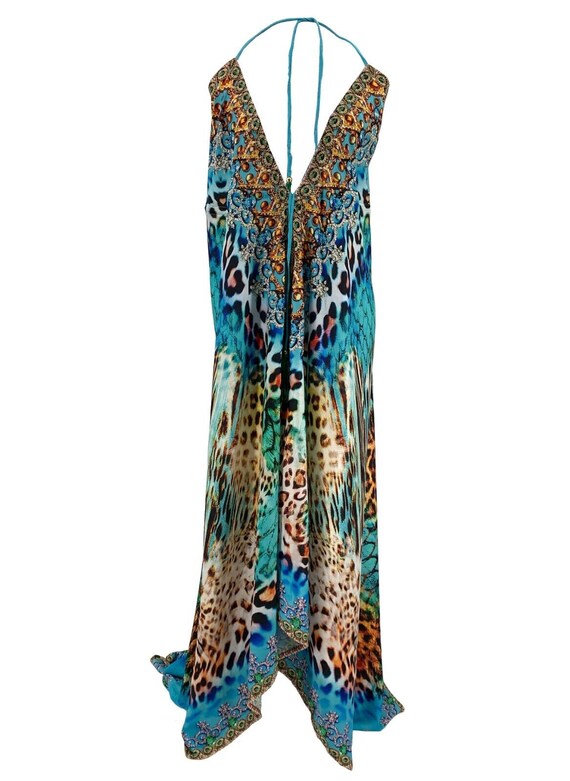 Women's Summer Animal Print Halter Dress, Handmade Boho Maxi Long Hawaii Sundress, Floral Tropical Beach Wear