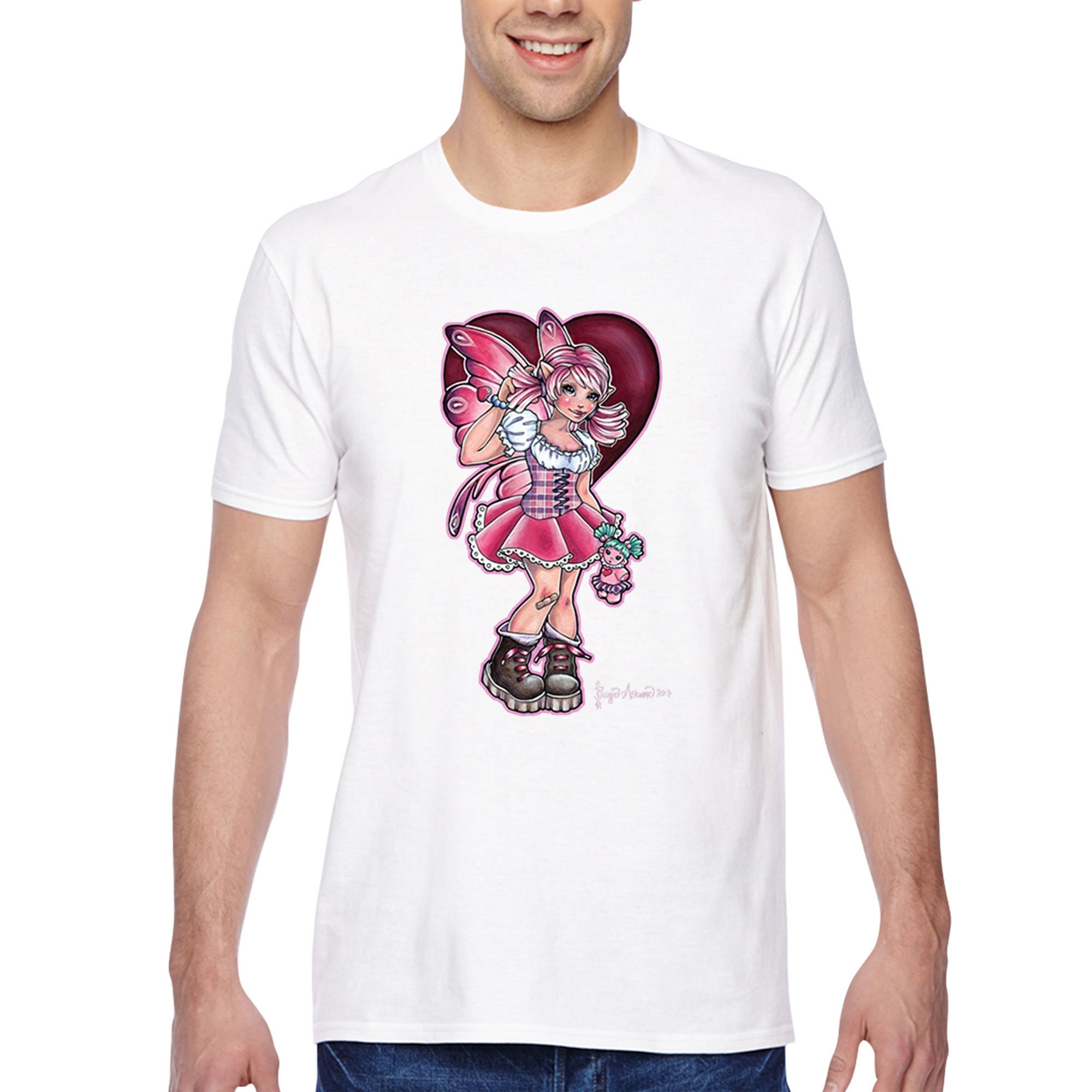 Men's Tee Pinkie Fairy Sprite Pixie Elf Spirit Magic Magical Mythical Creature Fantasy Legendary Folklore Crewneck T-shirt