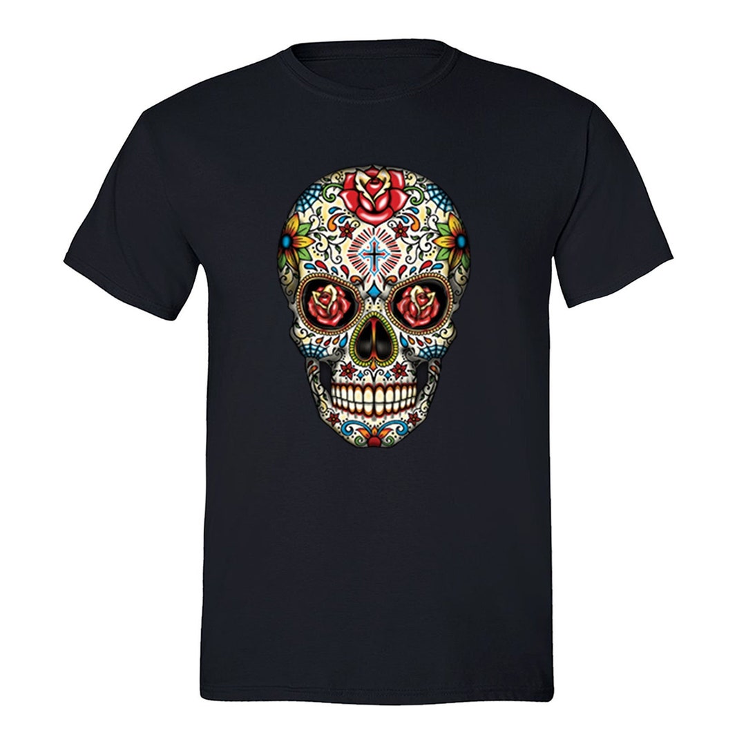 Men's Rose Eyes T-shirt, Sugar Skull Flower Day of the Dead Shirt ...