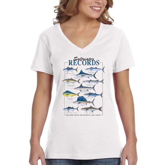 Women's Saltwater Records V-neck T-shirt, Barracuda King Mackerel Fishing  Shirt, Swordfish Sailfish Nautical -  Ireland