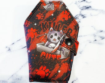 Coffin shaped wallet, true crime, killer cute. alternative style wallet, handmade gift, gothic style, emo accessories, goth wallet, edgy