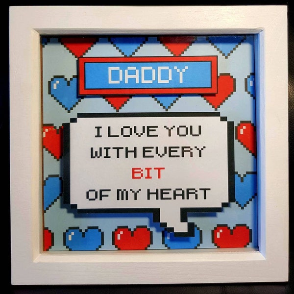 Daddy 8bit 3D Shadowbox - Great Birthday, Father's Day Gift - For the Geek in your Life - Retro Gaming Wall Art - Games Room Decor - Unique