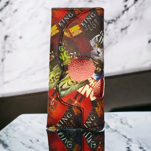 Cartera de calavera, libros de Stephen King, adicto a los libros, fanático de los libros, lector, estilo alternativo al crimen bolso hecho a mano regalo accesorios de billetera gótica, gótico