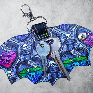 Potion Bat wing key cover, Key holder, Keyfob, Gothic Gift, Goth Keyring, Accessory, Alternative, Skull Pattern, Alternative, Housewarming