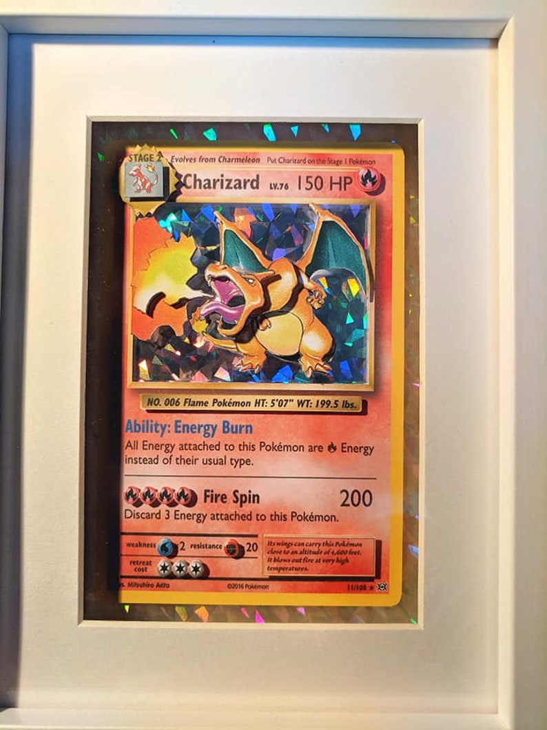 Holographic Charizard Pokemon Trading Card Shadowbox 3D Art Framed