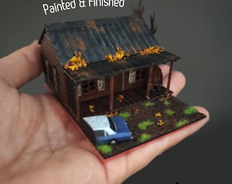 1980s Demonic Cabin Horror House Miniature – 3D Printed Diorama Display (1:144 Scale)