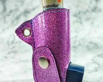 Glitter pink asthma inhaler holder cover keyring, fits pump, asthmatic gift, alternative gift, ladies, child's gift respiratory wellbeing