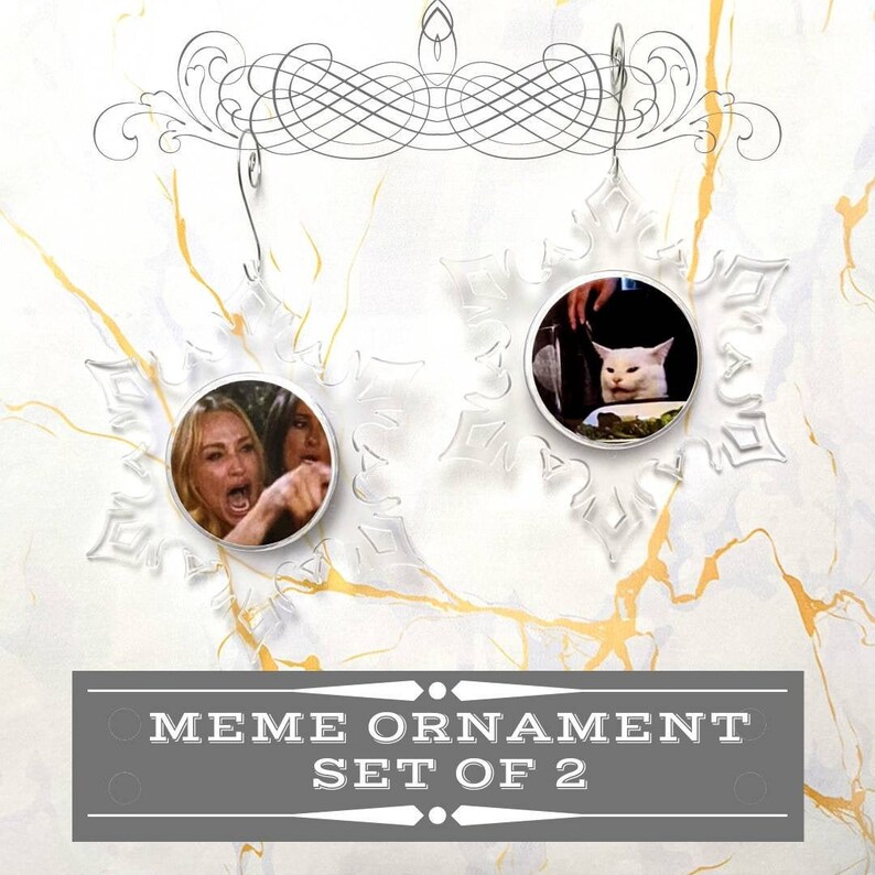 Cat Meme Snowflakeshaped Holiday Ornament White Elephant Etsy