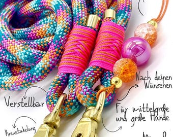 Individuell Verstellbare Hundeleine aus Tau mit Kreuzwickelun  – personalisiert, robust, handgemacht, handsfree, Set, Tauleine