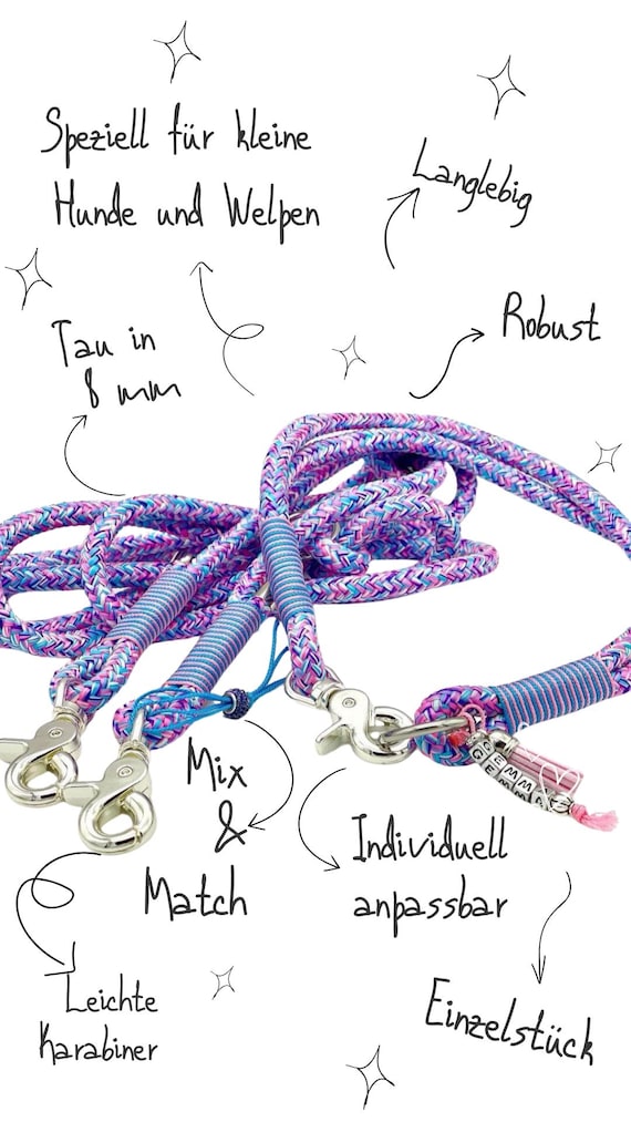 Mix & Match Hundeleine – handgemachte Tauleine für kleine Hunde und Welpen | individuelle Hundeleine und Halsband, Unikat