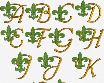 Monogram Font, Fleur De Lis Embroidery Designs, Alphabet Letters, Machine Embroidery Designs, instant download