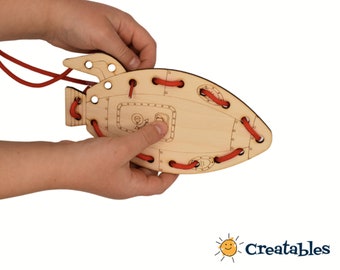 Rocketship - Wooden Lacing Toy - Laceable, Traceable, Paintable - Kids wood toy