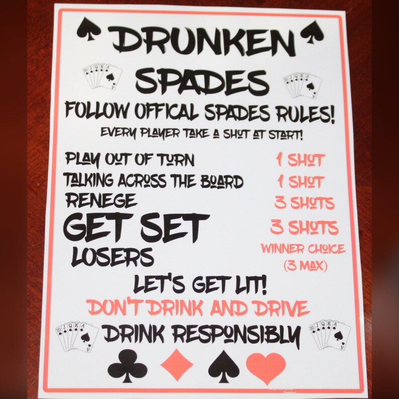Drunken Spades Drunken Games Game Night Etsy