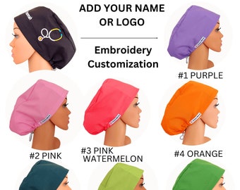 Name Scrub Cap Satin Lined, Surgical Cap, Euro Scrub Hat, Scrub Caps For Women, Personalized with Embroidery, Scrub Hats For Women.