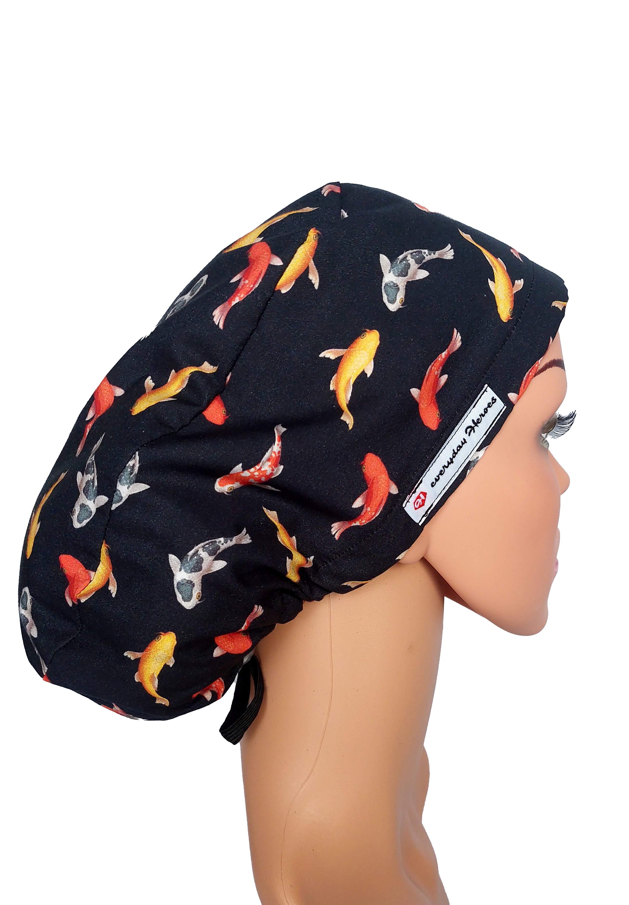 Koi Scrub Cap Satin Lined Scrub Cap with Buttons Scrub Caps Etsy