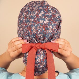 Scrubcap Women Ponytail Scrub Hat Floral Custom Nurse Gift Satin Lined Scrub Cap For Long Hair Large Head Scrubhat WIth Ribbons Personalized