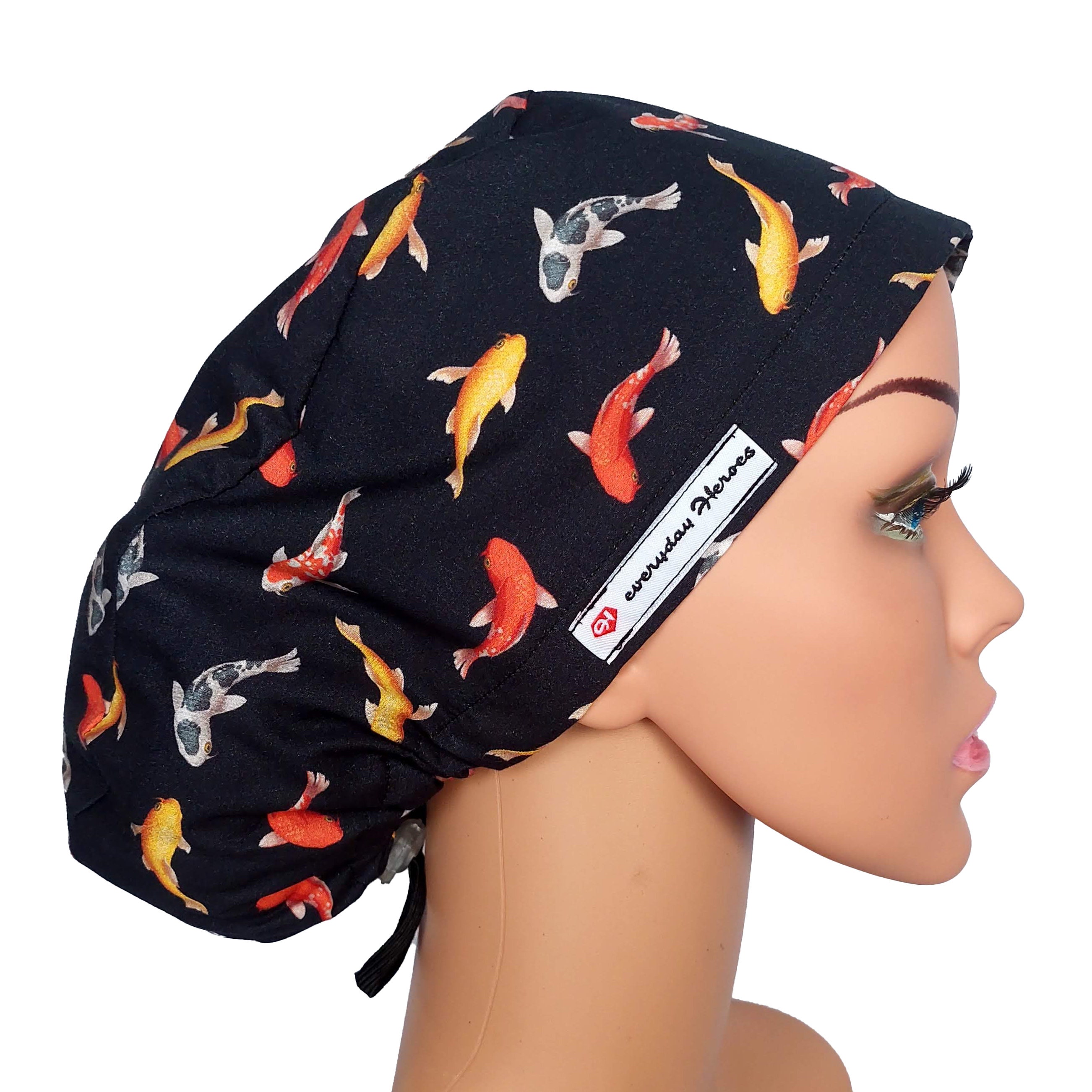 Koi Scrub Cap Satin Lined Scrub Cap with Buttons Scrub Caps Etsy
