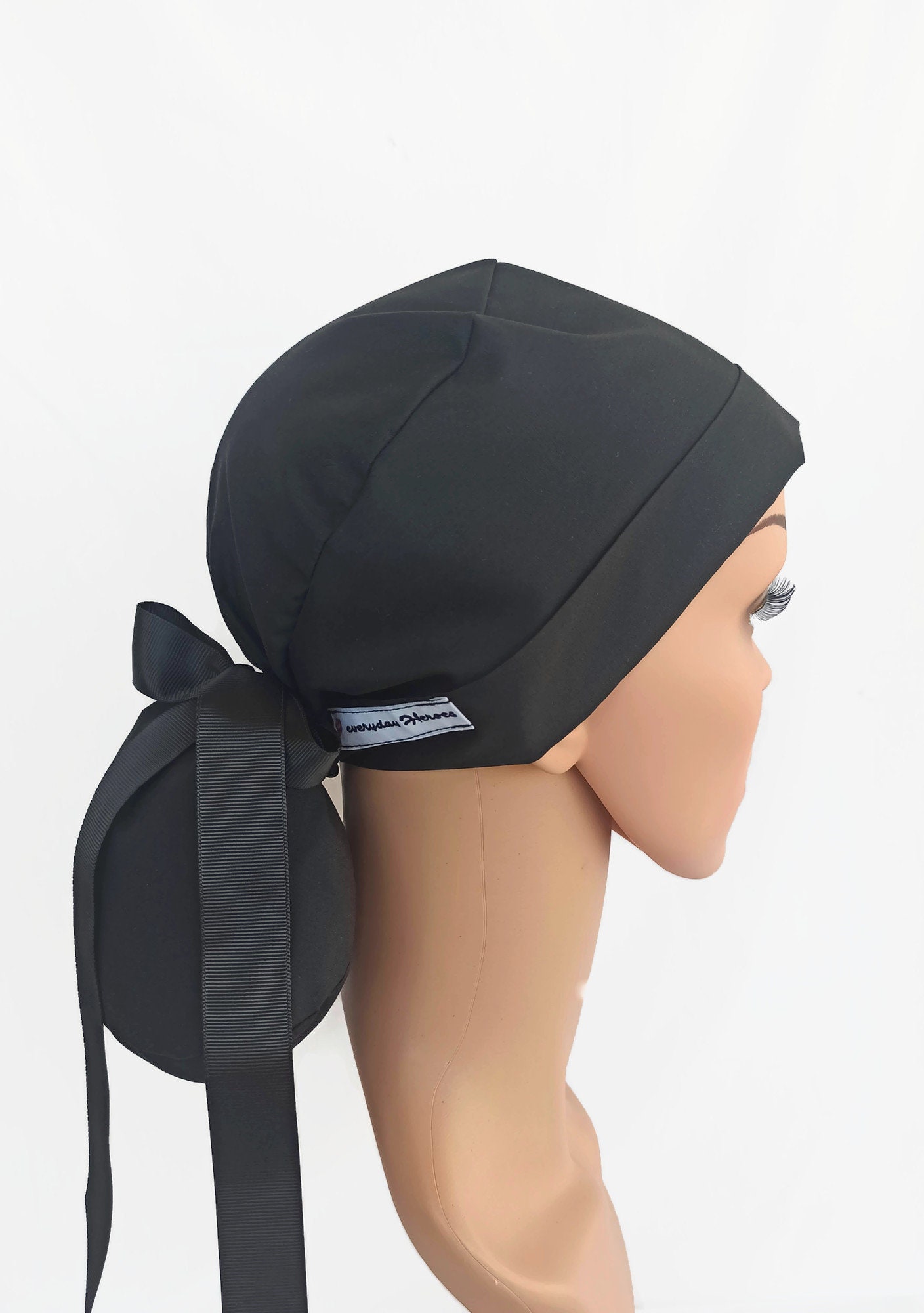 Solid Black Scrub Caps For Women Satin Lined Scrub Cap With Etsy