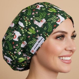 Llama Custom Scrub Cap Euro Green Scrub Hats Satin Surgeon Anesthesia Cap Doctor Gift Idea Blossom Cotton scrub cap For Women Nurses Gift