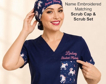 Custom Scrub Set with Matching Scrub Cap For Women Nurse Gifts For Doctor Scrubs Medical Scrubs With Name Embroidery Personalization RN Gift